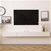 Dawselod Mobile porta TV a parete in legno massello, mobile TV moderno a parete con 2 cassetti, fori passacavi, angoli arrotondati, soggiorno, camera da letto, design sospeso salvaspazio (B Bianco, 120CM)