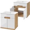 Deftrans Domodomo mobile da bagno con lavabo, 60 x 51 x 45 cm mobile bianco per lavabo, mobile a muro per bagno - set lavabo in ceramica (Ronda Oak Craft+ White 50 cm)