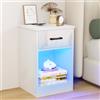 CHOWGOLI Comodino a LED con presa di corrente e funzione di ricarica, comodino con cassetti e scomparto aperto, lato anteriore lucido, comodino bianco, 45 x 35 x 60 cm