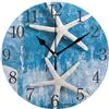Mnsruu Stella Marina Bianca su Orologio da Parete Rotondo Blu, Pittura A Olio Non Ticchettante Silenziosa per La Camera da Letto Soggiorno Home Office School Decor