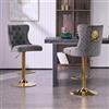 KHISCHMO Set di 2 Sgabelli da Bar in Velluto, Girevoli a 360° e Regolabili in Altezza, con Schienale Ergonomico, Poggiapiedi e Anello Decorativo Testa di Leone, per Isola Cucina e Home Bar, Grigio/Oro