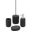 Inbagno Set Bagno Accessori Completo - 4 Pezzi, Kit Accessori appoggio Nero, Include Dispenser, portaspazzolini, portasapone e scopino WC, Linea Cup