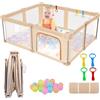 Lexixi ibao Box pieghevole per bambini, per neonati e bambini, extra large con cancello, centro attività con recinzione, box da gioco da viaggio (cachi, 150 x 180 cm)