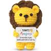 Apjielop Regalo Compleanno Leone Peluche Lavorato Maglia con Tanti Auguri Biglietto | Regalo per Amiche, Colleghi, Famiglia, Donna Uomo Mamma Papa, Decorazione Casa, Idea Simpatica, 11x6.5x5cm