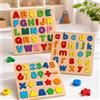 JINDANCL Puzzle in legno, 3 pezzi: lettere maiuscole e minuscole, numeri e disegni. Impara a contare e a riconoscere le lettere. Giocattolo educativo