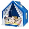 COSTWAY Tenda da Gioco per Bambini, Casetta per Bambini con Tappeto in Cotone Lavabile Luci Stellari e Finestre, Tenda del Castello, 122x105x125 cm (Blu)