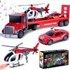 Charmofun 3 in 1 Camion Militare Giocattolo Bambini, Grande Camion Trasportatore con Elicottero, Giocattolo Veicoli, Regalo per Bambini Ragazzi 3 4 5 6+ anni，Rosso