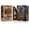 MiniCity Kit Book Nook per adulti, set di 2 puzzle in legno fai da te, casa delle bambole in miniatura 3D, fermalibri per libreria, decorazione con luce LED, regalo creativo per lettori
