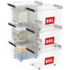 Cetomo 80L*6 Scatole di Stoccaggio con Coperchi, Contenitori in Plastica con Ruote, Clip On, Impilabili, Incastonabili, Organizzatore a Righe per Casa Ufficio, Trasparente, 80L-6 Pezzi