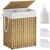 SONGMICS Cesto Portabiancheria con Coperchio, Cesta per Bucato 90L, 2 Scomparti, Sacco Estraibile con Manici, Intrecciato a Mano, in Camera da Letto, Bagno, 33 x 46 x 60 cm, Naturale LCB251N01V1