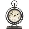 JUMBO HUMBLE Orologio da tavolo vintage in metallo su supporto, decorativo da scrivania e mensola, orologio da mensola rustico, colore nero, per cucina, soggiorno, 14,5 x 6,5 x 23,5 cm
