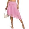 Wenrine Gonna da donna in tulle midi, asimmetrica, a rete, lunga fino al ginocchio, a pieghe, con ruches, plissettata, a vita alta, gonna mini, Colore: rosa., S