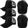 DRESSOOS Set 5 Cappelli da Baseball Uomo Neri in Poliestere Traspirante Visiera, Cappello Sportivo Semplice per Uso Quotidiano e Feste, Berretto Vuoto per Stampa DIY