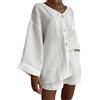 Onsoyours Completo Donna 2 Pezzi in Lino e Cotone Set Camicia Allentato con Bottoni Pantaloncini Corti a Vita Alta Eslatica Estivi Casual Spiaggia A Bianco S