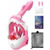 Zumhigh Maschera da snorkeling per bambini, design integrale, vista panoramica a 180°, con sistema Dry Top, anti-appannamento, anti-perdite, a tema squalo, per nuoto e sport acquatici (rosa)