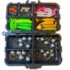 DAYUYUE 1 g - 5 g 25 teste micro jig con esche morbide a T e esche ricce artificiali con 6 accessori da pesca e scatola per esche per acqua dolce e salata