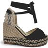 espadrilles - Scarpe Donna con Zeppa Alta in Corda e Lacci alla Caviglia. Sandali Estivi Eleganti con Plateau. (Nero, Sistema Taglie Calzature EU, Adulto, Donna, Numero, Media, 39)
