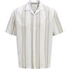 JACK & JONES Premium Revere Collar Linen Shirt in White with Green Stripe Traver