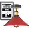 DC VOLTAGE Illuminazione a soffitto moderna a filo con tensione CC, luci a LED, lampada a sospensione semi-incassata, lampadario in metallo, paralume conico da 22 cm per ingresso (Rossa)