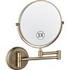Zysfadc Specchio da Trucco da Parete da 8 Pollici con Braccio Regolabile, Specchio da Toeletta Ingranditore A Doppia Faccia Color Bronzo, Orientabile A 360° Ed Estensibile,Bronzo,3X