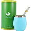 Organic Deal Novomates Kit Mate Argentino e Contenitore Yerba - Tazza a Doppia Parete in Acciaio Inox con 1 Cannuccia - Yerba Mate Kit - Bombilla Mate Argentino - Set Yerba Mate - Kit Mate 237ml (Verde Acqua)