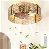 Ganeed Ventilatore da soffitto boho con luci e telecomando stile gabbia di rattan Fandelier silenzioso motore reversibile basso profilo 6 velocità per camera da letto soggiorno portico 4 luci