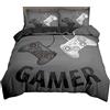Sticker Superb. Set Copripiumino Singolo 135x200 cm Ragazzo Adolescente Gamer 3D Gamepad Cartoon Lightning Controller di Gioco Set di Biancheria da Letto in Microfibra con Federa (Grigio, 135 x 200 cm)