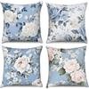 ASDCXZ Set di 4 federe per cuscino con fiori, 60 x 60 cm, vintage, colore bianco, rosa, fiori, foglie, blu, per divano, cuscino decorativo, lavabile, in poliestere, lino, per esterni