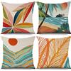 ASDCXZ Set di 4 federe per cuscino primaverile, 50 x 50 cm, motivo boho, con foglie astratte, sole, beige, per divano, lavabile, poliestere, lino, per esterni