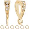 Beebeecraft 1 Scatola 16 Pezzi Ganci A Scatto Placcati in Oro 14K Zirconi Cubici Goccia Pizzico Clip Bail Chiusura Connettori Ciondolo con Anello e 20 Pezzi Anello da Salto per Collana Fai da Te