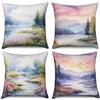 ASDCXZ Set di 4 federe per cuscino 40 x 40 cm, moderna arte paesaggio lago fiore albero pizzo divano cuscino decorativo federe per cuscino federa lavabile poliestere lino tessuto cuscino da esterno