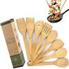 WDEC Set di 8 Utensili da Cucina in Legno di Bambù, Facili da Pulire, Spatola in Legno di Bambù, Cucchiaio e Spatola, Mix Perfetto per Pentole e Padelle Antiaderenti e Wok