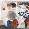 ASDCXZ Tenda da Doccia Boho 120x200 cm, Arte Astratta Moderna Foglie Blu Scuro Marrone Beige Graffiti Lavabili Tenda Doccia Impermeabile in Tessuto per Vasca da Bagno con 8 Ganci