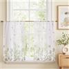 Vangao Set di 2 tende moderne, colore bianco e verde, per cucina, bistrot, 65 x 75 cm (larghezza x altezza), in voile semitrasparente, stile rustico, boho, fiori, per la cucina, la cameretta dei