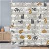 ASDCXZ Tenda da Doccia Divertente Gatto 240x180 cm, Carino Cartone Animato Animale Domestico Gatto Colorato Gattino Bambini Impermeabile Poliestere Tessuto Lavabile Tenda da Bagno con 16 Ganci