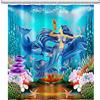 SDOTPMT Tenda da doccia a forma di balena e sirena, 122 x 183 cm, con animali marini, alghe coralline, barriera corallina, stella marina, tenda da bagno subacquea per vasca da bagno in tessuto