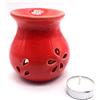 CRIGEMA - Brucia Essenze in Ceramica Rosso - Bruciatore per Oli Essenziali - Aromaterapia, Decorazione casalinga, Meditazione - Candela Tealight in Regalo