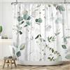 ASDCXZ Tenda da doccia a foglie 120 x 200 cm, primavera dipinta a mano semplicità verde foglie di eucalipto bianco bagno lavabile tende da doccia poliestere tessile impermeabile tenda da bagno per
