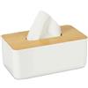 Relaxdays Contenitore per Fazzoletti, Porta Salviette Trucco per Il Bagno, Coperchio in Legno, HLP: 10x23x13 cm, Bianco