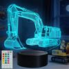 POSSHE Lampada a illusione 3D per escavatore, luce notturna per escavatore, regalo per veicoli da costruzione, con 16 colori RGB che cambiano, telecomando, timer, dimmerabile, decorazione per la