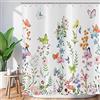 ASDCXZ Tenda da doccia con fiori, 180 x 180 cm, primavera, rosa, blu, viola, colorato, motivo farfalle, verde, foglie, bagno, lavabile, in poliestere, impermeabile, per vasca da bagno con 12 ganci