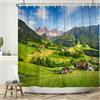 ASDCXZ Tenda da doccia paesaggio 180 x 200 cm, paesaggio naturale calmo villaggio e montagna verde foresta, lavabile, tenda da doccia in poliestere, impermeabile, per vasca da bagno con 12 ganci