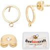 Beebeecraft 1 scatola da 20 orecchini a perno a cerchio in ottone placcato oro 18 K e platino con anello per la realizzazione di orecchini fai da te, 10 x 12.5 mm, Ottone placcato oro 18 carati