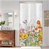 ASDCXZ Tenda da doccia a fiore 90x180 cm, Primavera Viola Giallo Arancione Blu Rosa Fiori Foglie Bagno Lavabile Stretta Tende da doccia con occhielli Poliestere Tessuto Impermeabile Tenda da doccia
