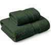 NARCISO Set Asciugamani Bagno Viso e Bidet 2 Pezzi (1 Viso 50x100cm e 1 Bidet 40x60cm) Ogni Asciugamano è Realizzato in Spugna di Cotone Alta Assorbenza, Morbido e Resistente all'Usura (Verde Scuro)