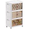 MECOLOR Armadietti portaoggetti in plastica con ruote, 3 cassetti, bianco, impilabili, pieghevoli, accesso superiore e anteriore, porte magnetiche trasparenti, 63 l ciascuno
