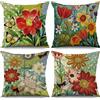 ASDCXZ Fodera per cuscino floreale 45x45 cm Set di 4 pezzi, motivo Mare di Fiori Verde Fodera per cuscino da divano decorativa Fodera per cuscino lavabile in poliestere lino tessuto federa per cuscino