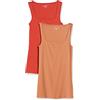 Amazon Essentials Canotta con Scollo Quadrato, vestibilità Aderente Donna, Pacco da 2, Rosso Mattone/Caramello Chiaro, XL