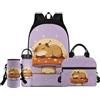 Renewold Set di 4 zaini per la scuola con borraccia, borsa termica portatile, porta bottiglia d'acqua con tracolla, zaini per bambini dai 6 ai 18 anni, Carino Capibara, Taglia unica, Zaino casual