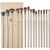 peiqiup Pennelli Make Up Set (15 Pezzi), Pennelli da trucco sintetici di alta qualità, Per cipria, ombretti, fard, contorno occhi, prodotto di cosmetica, Con manico color oro champagne